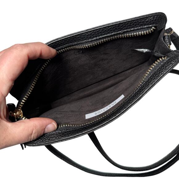 Kenneth Cole Reaction Black Pebbled Faux Leather Crossbody Bag Wristlet Wallet - Picture 6 of 11